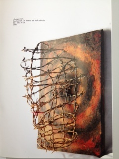 Roland Orlando Moed, Selbstportrait, Stacheldraht auf Holz auf Leinwand, 1997